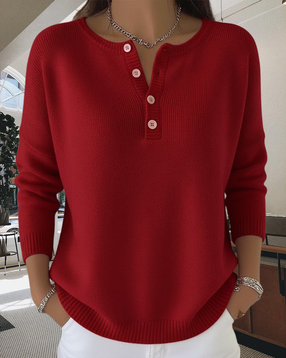 Langärmeliger Einfarbiger Strickcardigan Mit Knöpfen