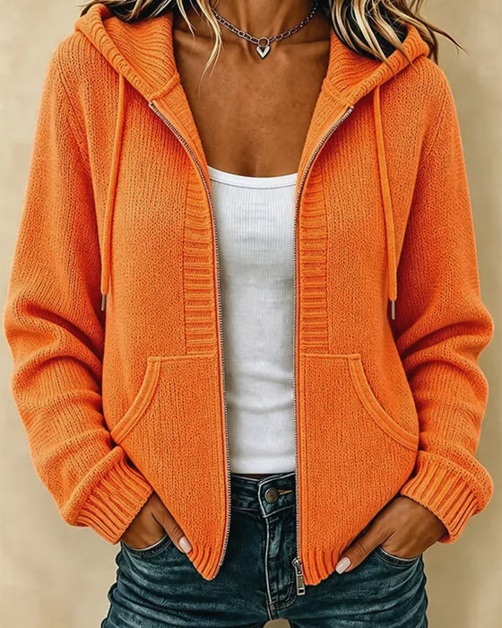 Sweater Mantel Kapuze Reißverschluss Tasche Kordel