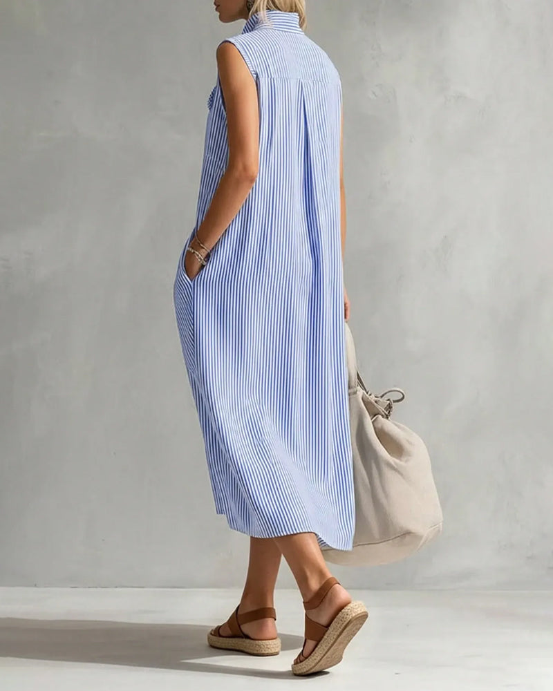 Kleid Ärmellos Revers Gestreift