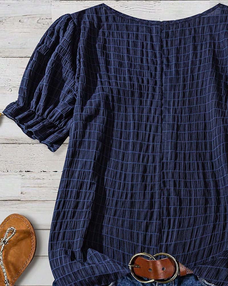 Bluse mit Puffärmeln und Karomuster