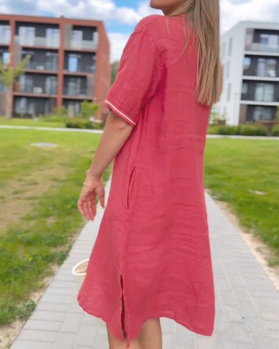 Kleid Revers Knopf Lässig