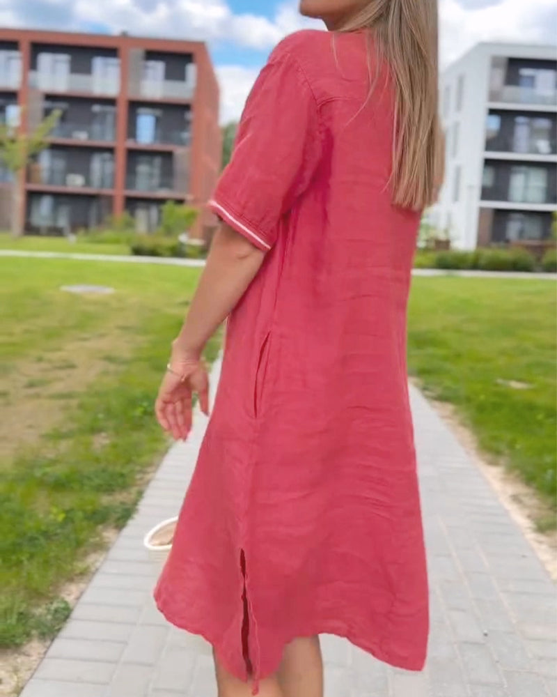 Kleid Revers Knopf Lässig