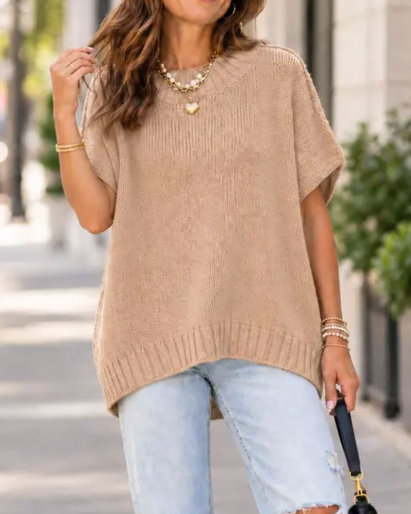 Pullover Einfarbig Kurzarm