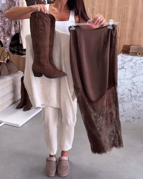 eleganter Satinrock mit Spitzen-Patchwork