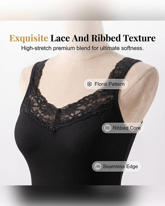 Tank Top Unifarbe V-Ausschnitt Spitze