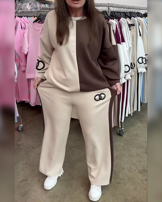 Set Kontrastfarbe Lässig Sweatshirt