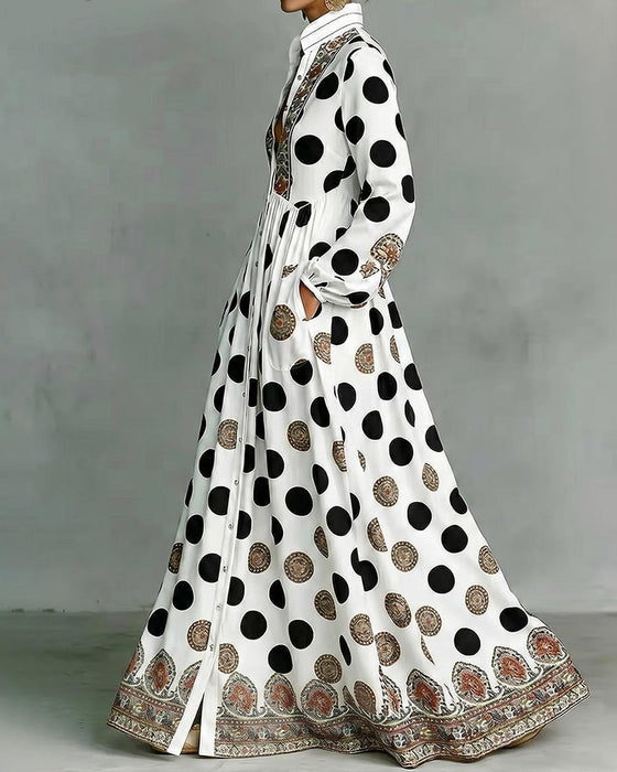 Kleid Stilvoll Große Tupfen Weiter Rock