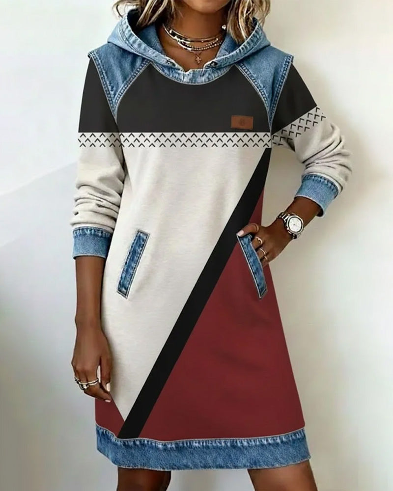 Kleid Mit Farbblock Langärmlig