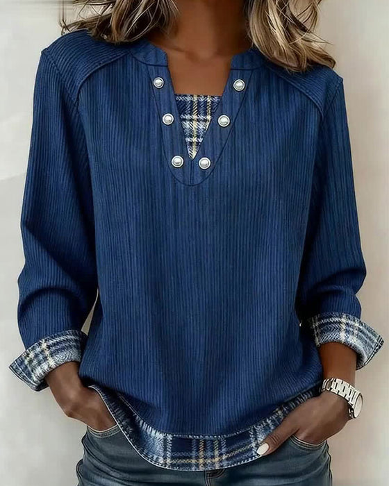 Sweatshirt Fake Zweiteiler Kariert Langarm