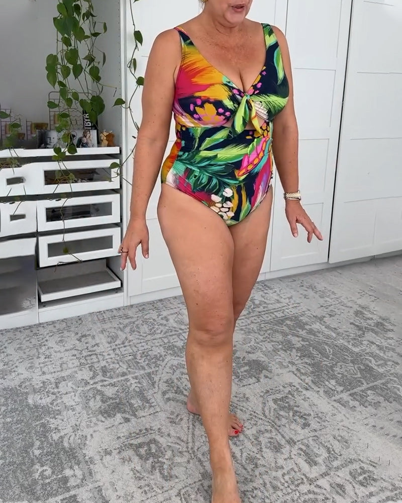 Einteiliger Badeanzug Blätterdruck