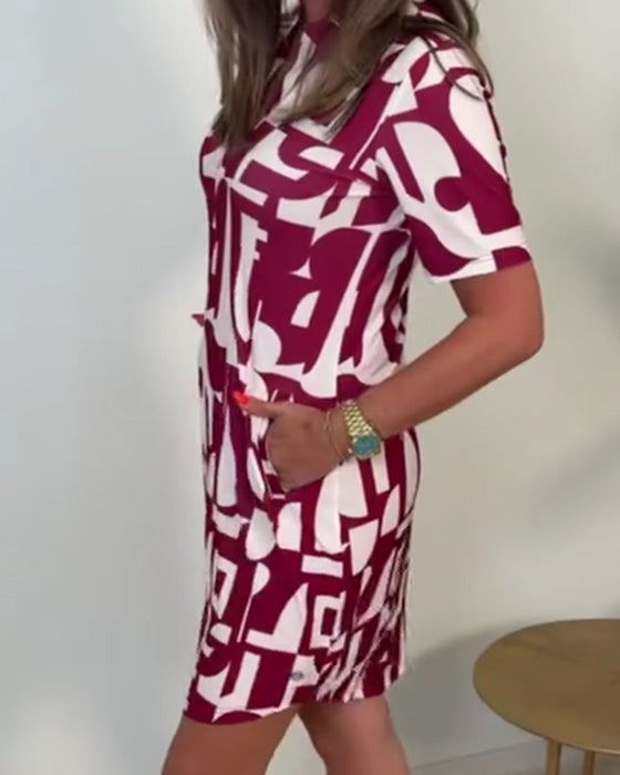 Kleid Geometrischer Druck Kurzarm Mini