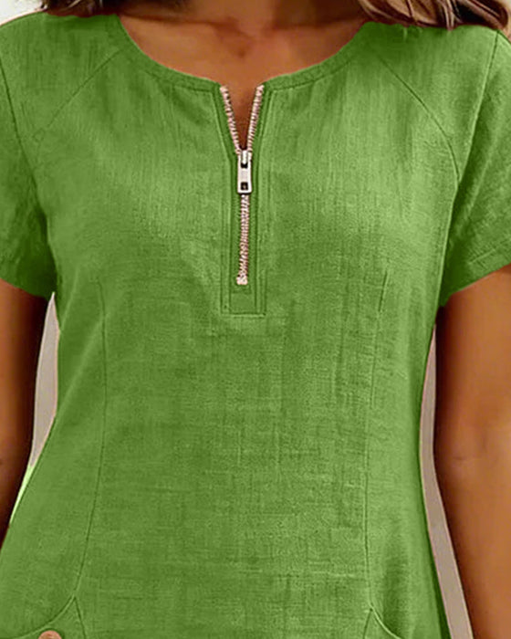 Kleid Reißverschluss Tasche Baumwolle Leinen