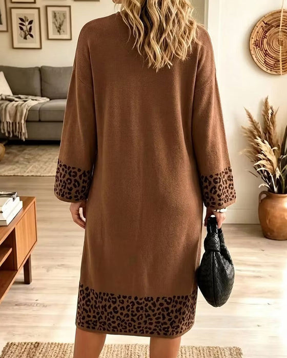 Kleid Leopardenmuster Rundhals Paneel Shift