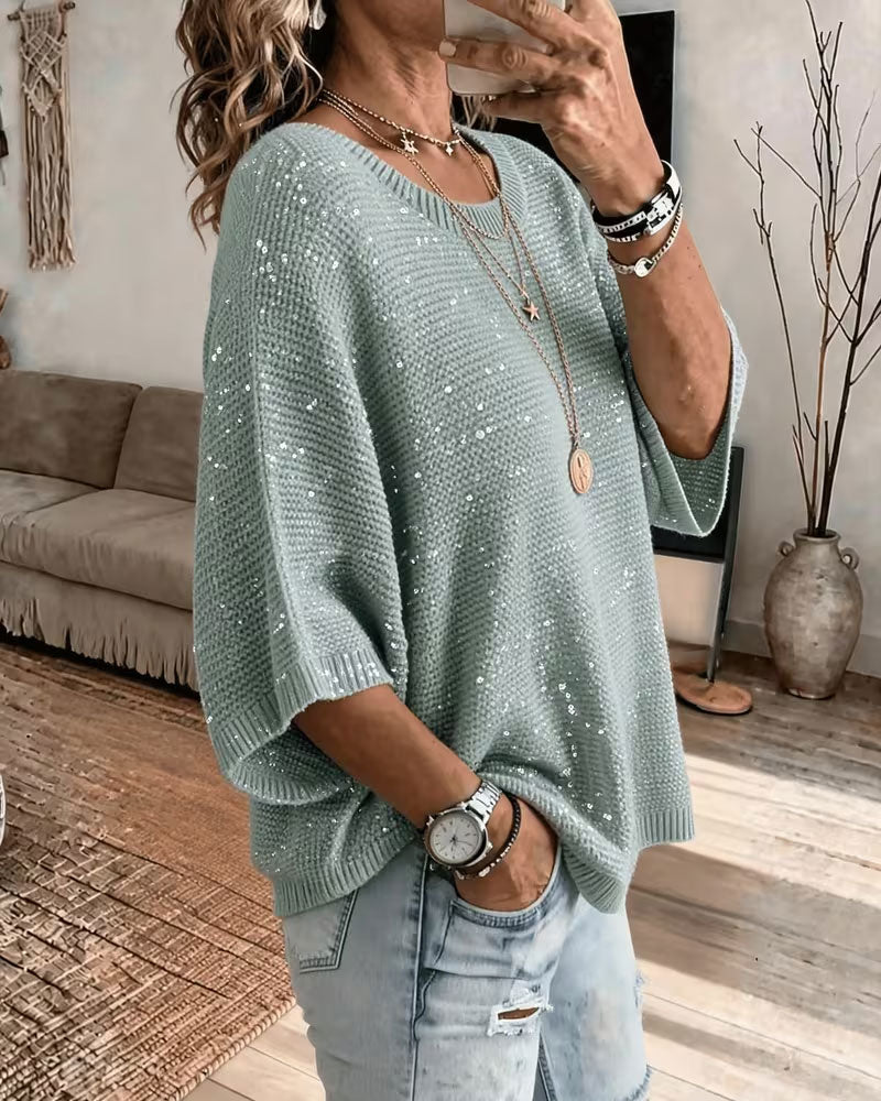 Pullover Rundhals 3/4 Ärmel Lässig