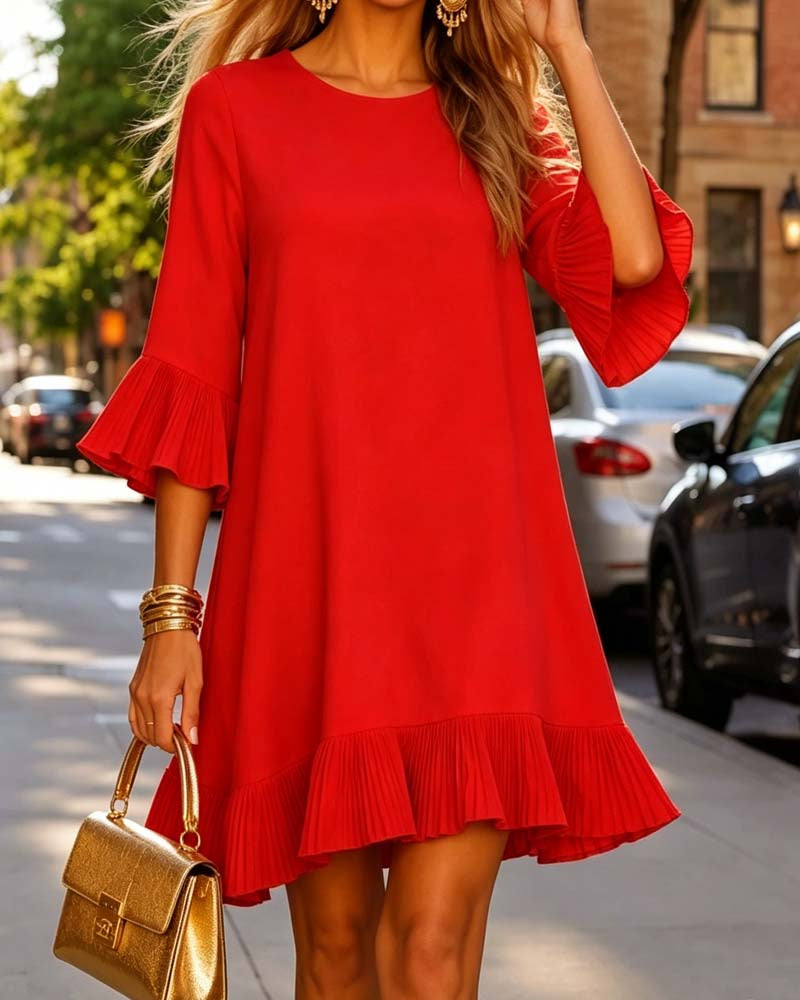 Kleid Rundhals Volant Locker