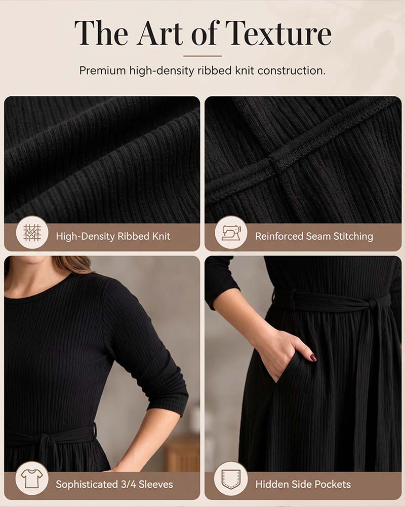 Kleid Langarm Rundhals A-Linie