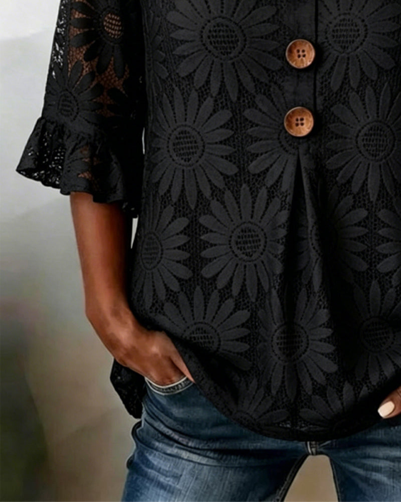 Rüschenbluse Mit Margeritenprint Und Rüschenärmeln