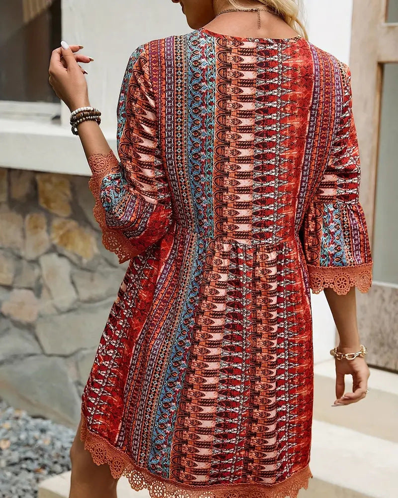 Kleid V-Ausschnitt Spitze Dreiviertelarm