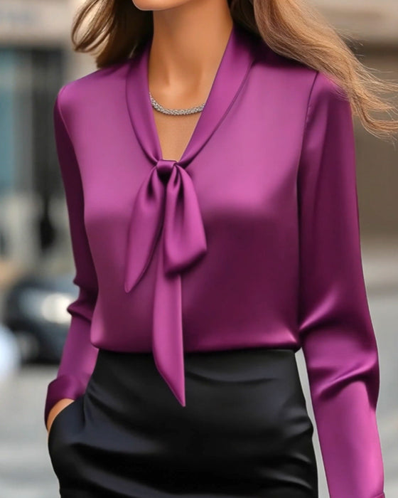 Bluse Schleifenkragen Satin langärmlig