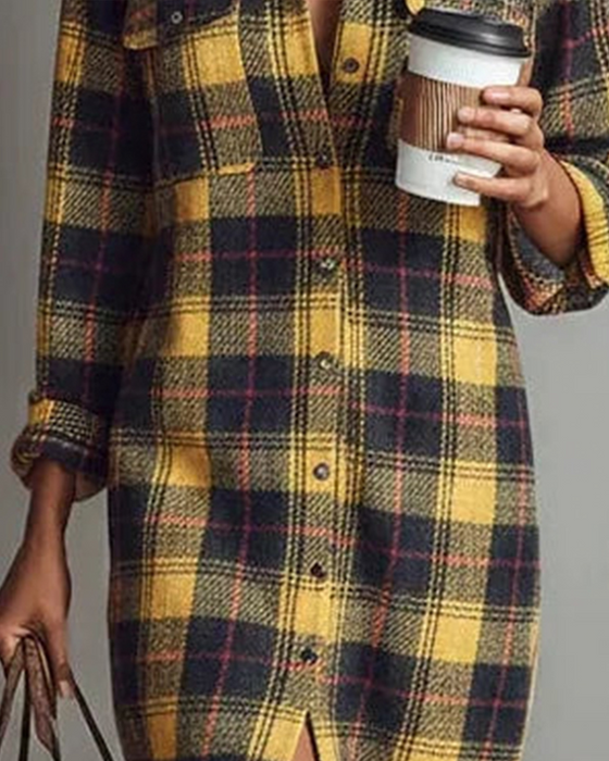 Kleid Hemdkragen Karo Langarm