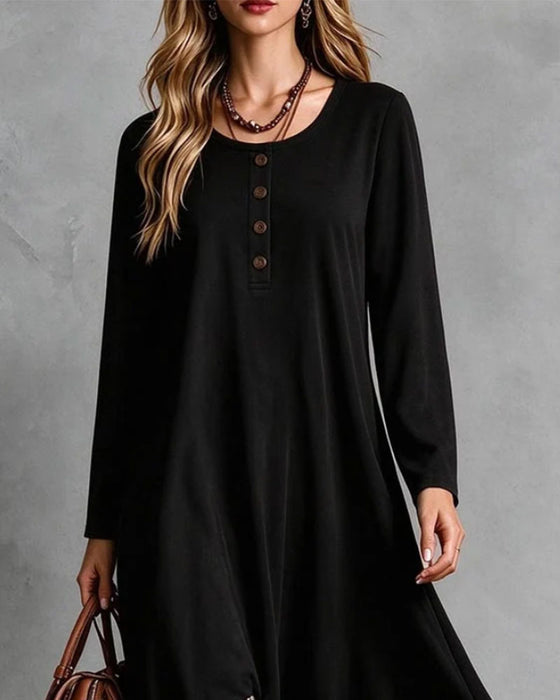Kleid Rundhals Knopf Leopardenmuster