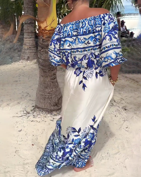 Kleid Off-Shoulder Bedruckt Resort