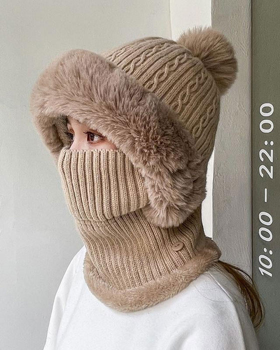 All-in-One Gestrickte Mütze Und Schal