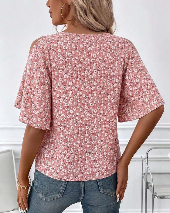 Bluse V-Ausschnitt Blumig Off-Shoulder Flügelärmel