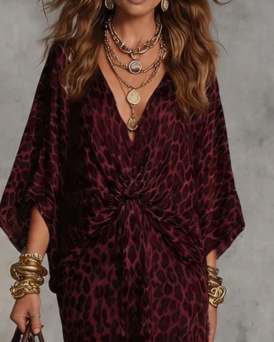 Kleid Trendy Leopard Fledermausärmel