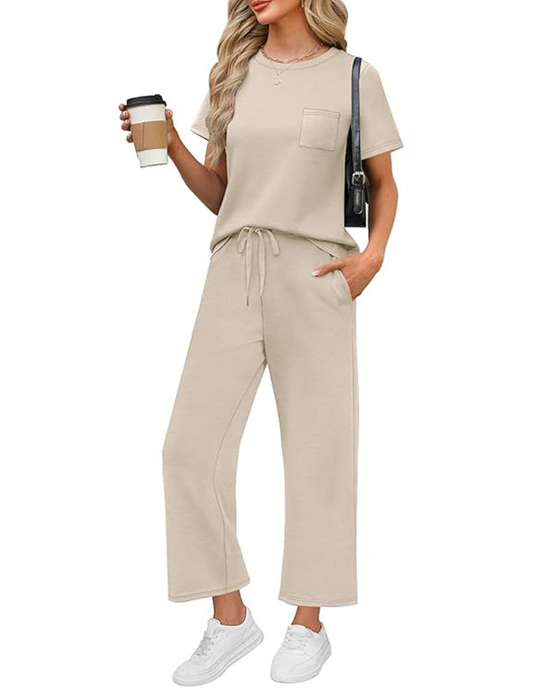 Set Einfarbig Kurzarm Und Lange Hose