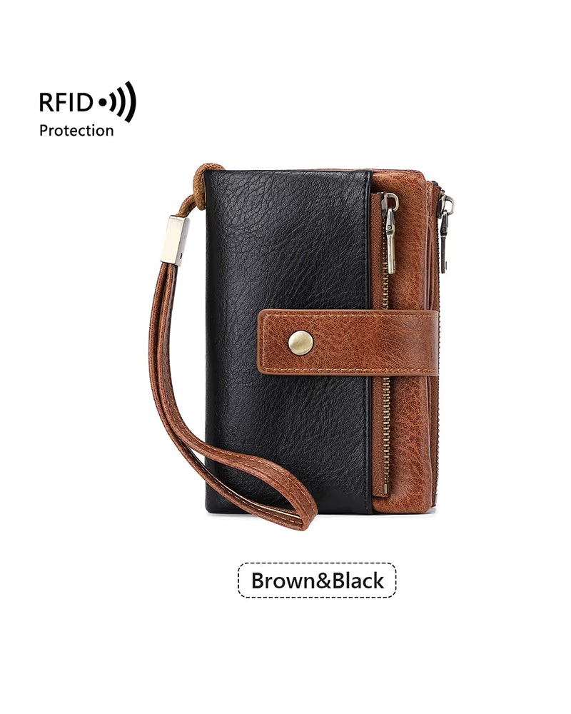Damen-Langbörse, stilvolle Clutch, elegante einfarbige Lederbörse mit RFID-Schutz👛