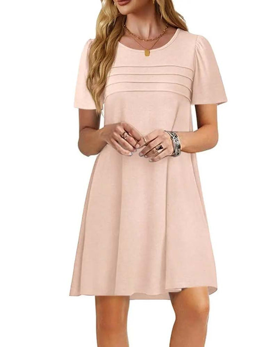 Kleid Rüsche Kurzarm Rundhals