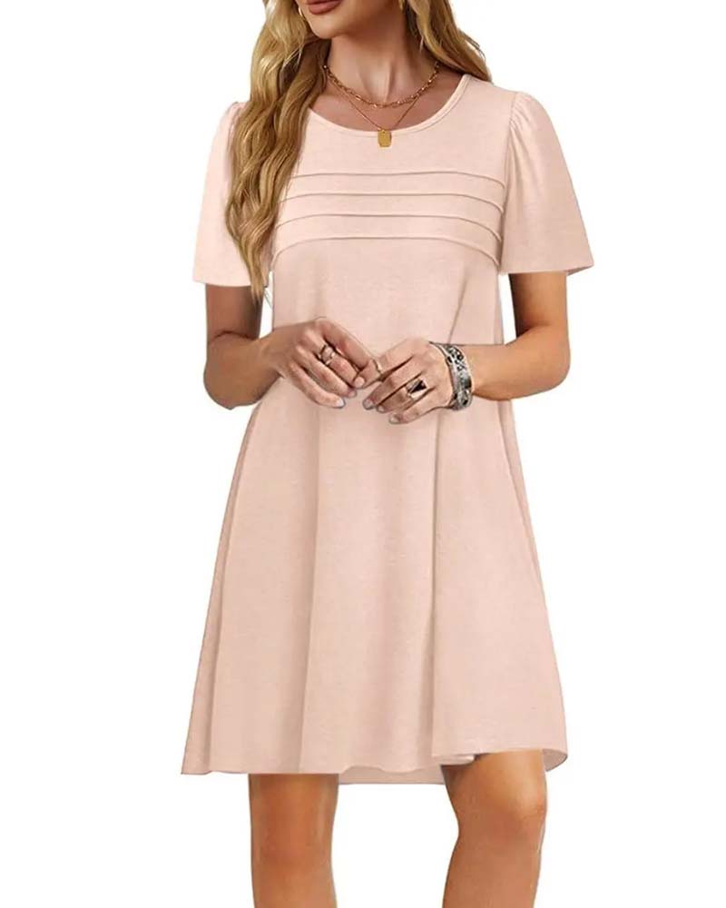 Kleid Rüsche Kurzarm Rundhals