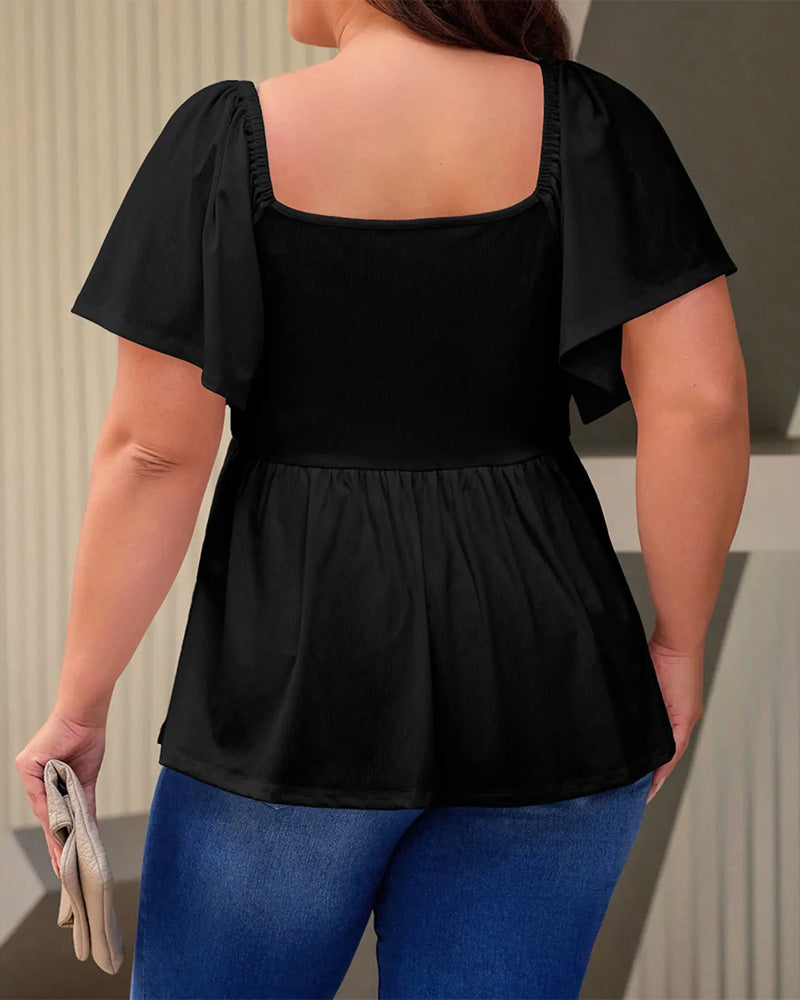 T-Shirt large size square neck bubble sleeve