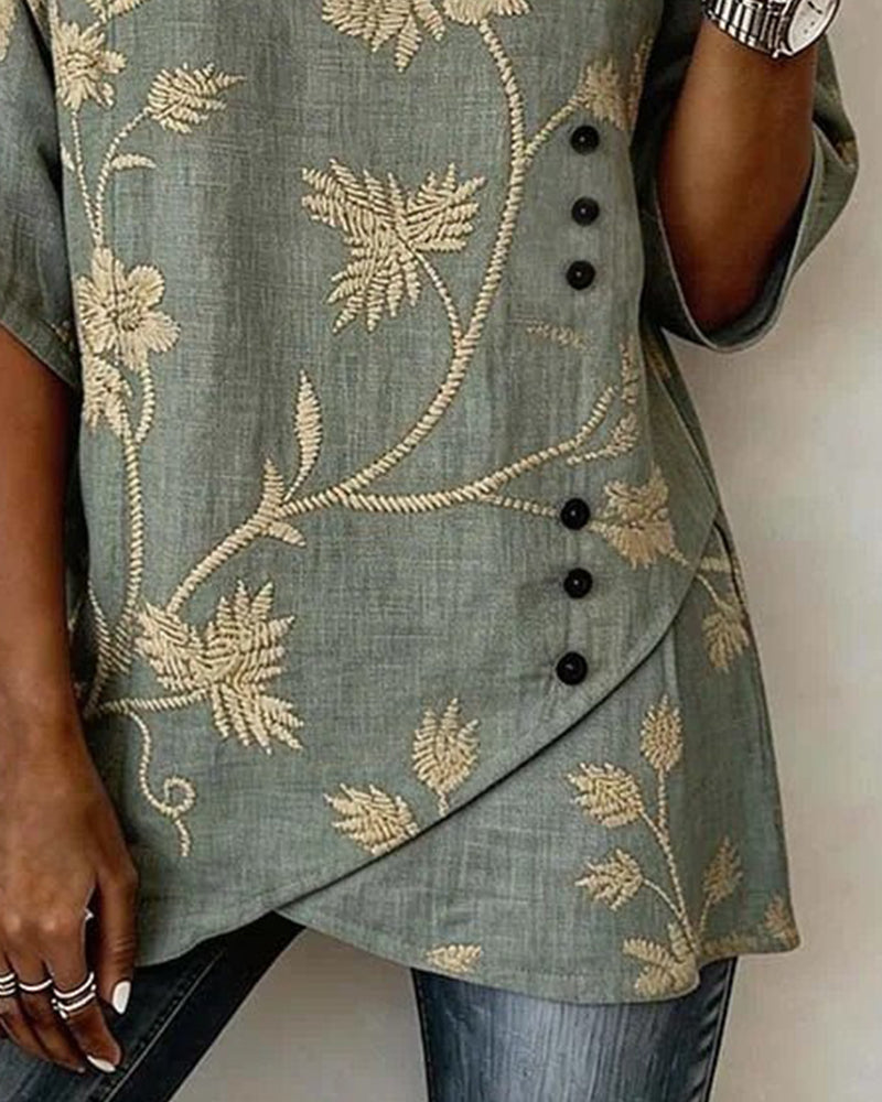 Bluse Blumig V-Ausschnitt Casual