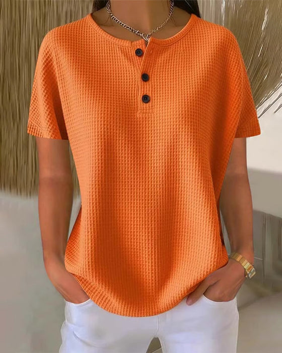 T-shirt Knopfleiste V-Ausschnitt Leger