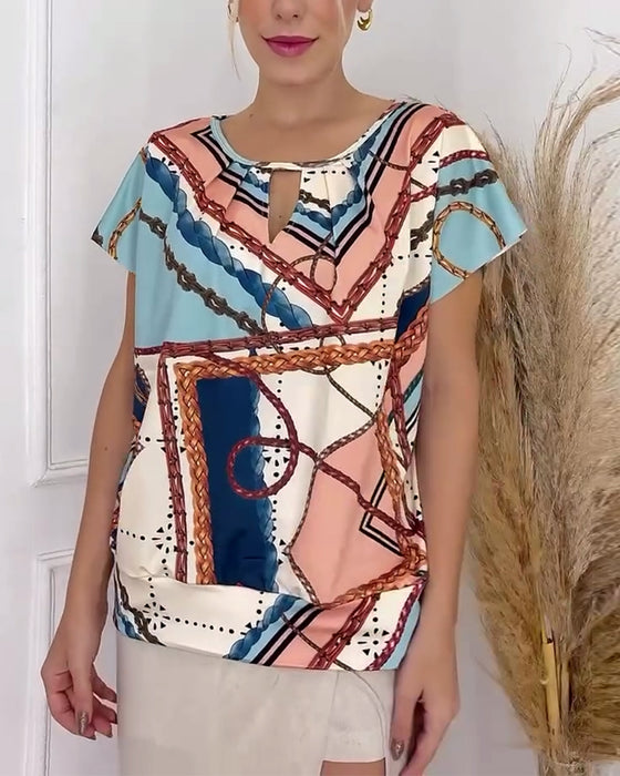 Bluse Lockerer Schnitt Ketten Grafikdruck