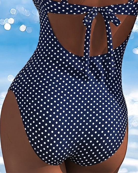 One-Piece Pünktchen Krawatte Mesh Patchwork