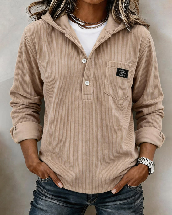 Hoodie Cord Halber Knopf