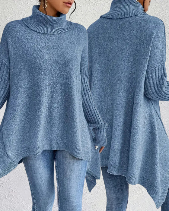 Lockerer Pullover mit Hohem Kragen und Asymmetrischem Schnitt