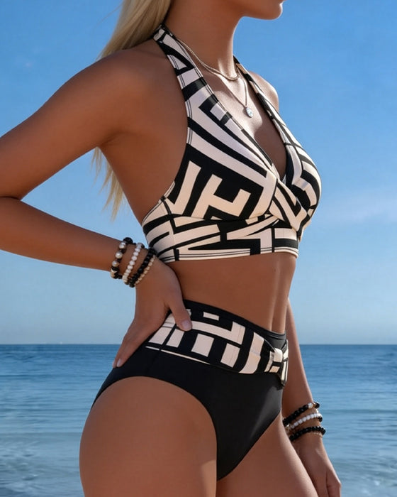 Bikini Geometrisch Druck Hohe Taille