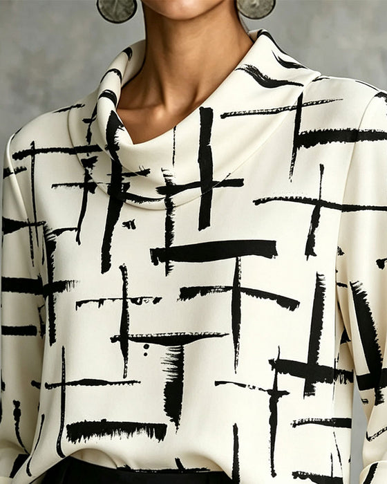 Bluse Mock Cowl Neck Kreuz Muster