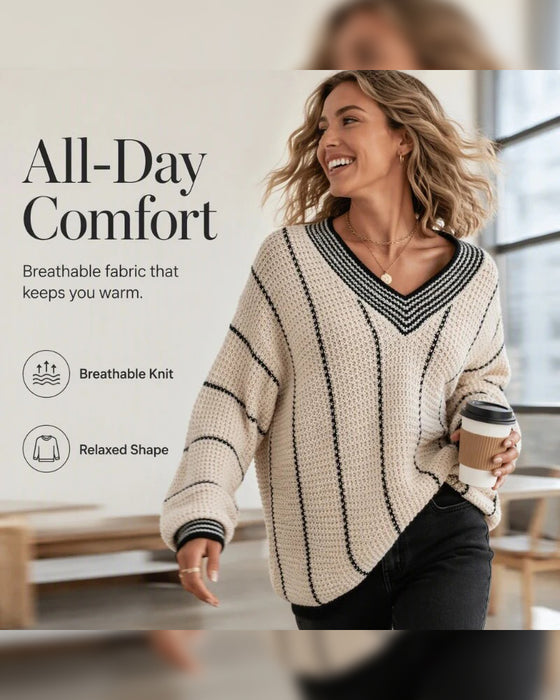 Pullover Sweater Lässig Loose Fit Streifen