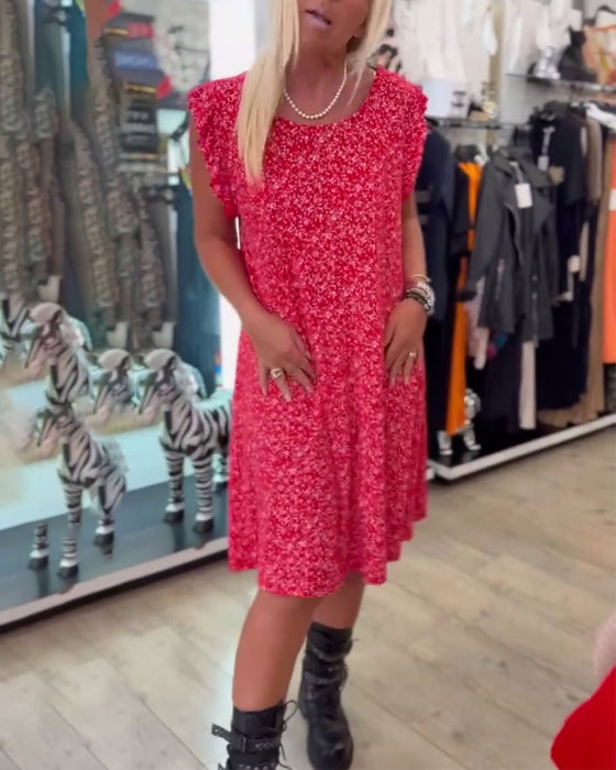 Kleid Lotusblatt Ärmel Blumig