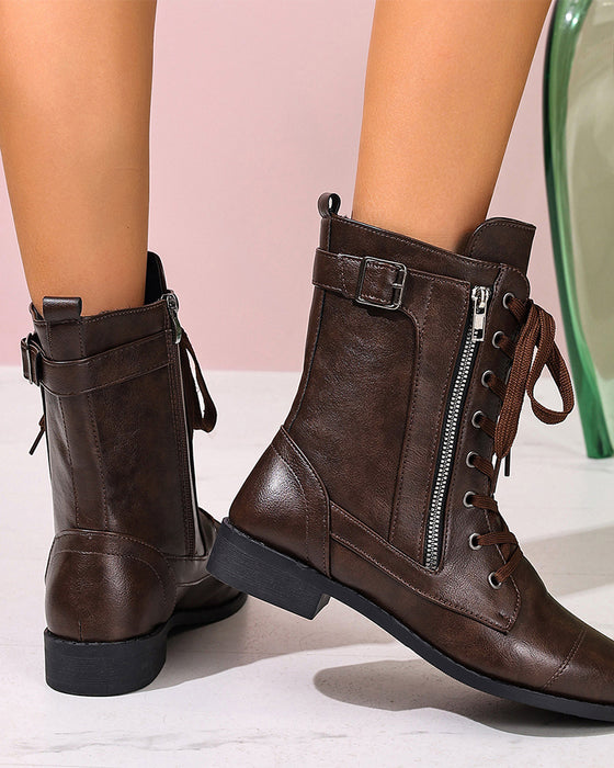 Stiefel Damen Rundkappe Seitlicher Reißverschluss Leder Orthopädisch