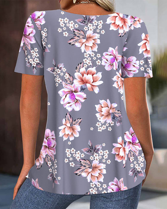 Bluse Rundhals Plissiert Bedruckt
