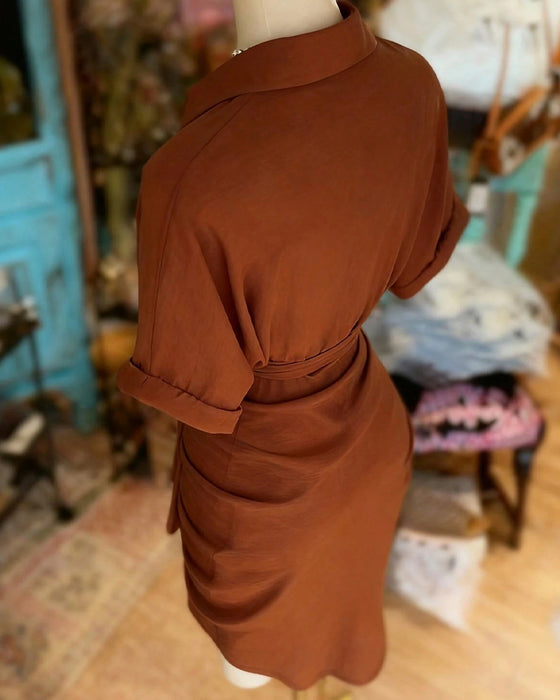 Kleid Binden Knopf Plissiert Hemd Kragen