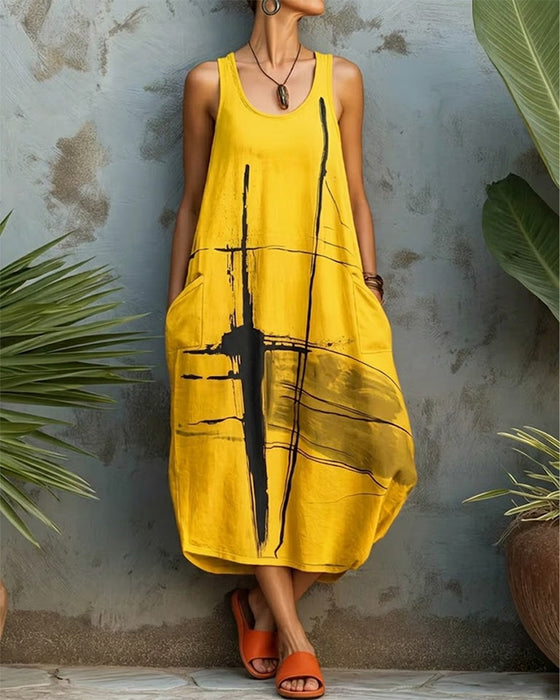 Lässiges Bedrucktes Ärmelloses Maxikleid