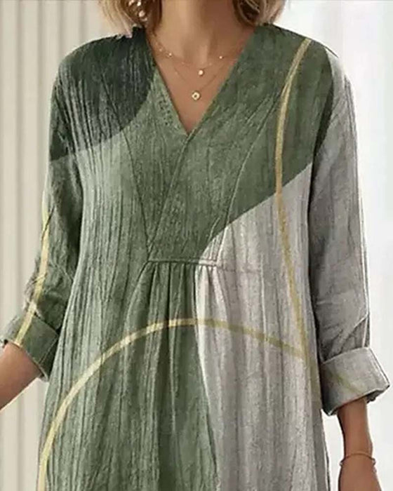 Kleid V-Ausschnitt Farbblock