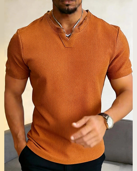 Herren Freizeit T-Shirt Mit Waffelstruktur